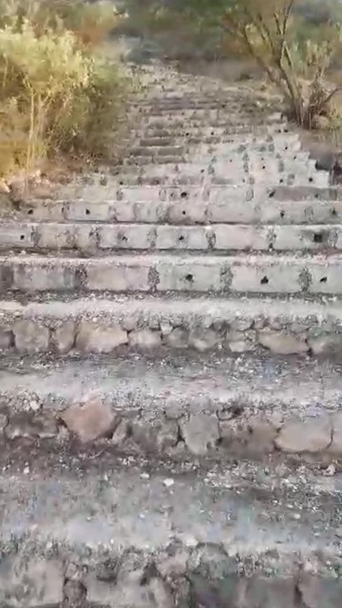 Escalier de pierre montant vers le sommet du parc
